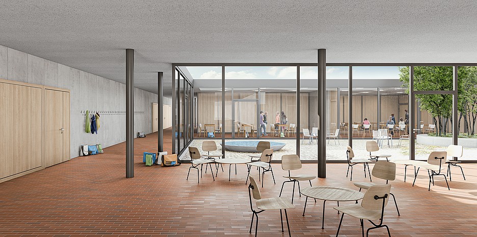 Visualisierung des Innenausbaus des geplanten Oberstufenzentrums in Zofingen.