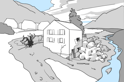 Dieses von einem Murgang beschädigte Haus stand offensichtlich zu nahe am Bach.