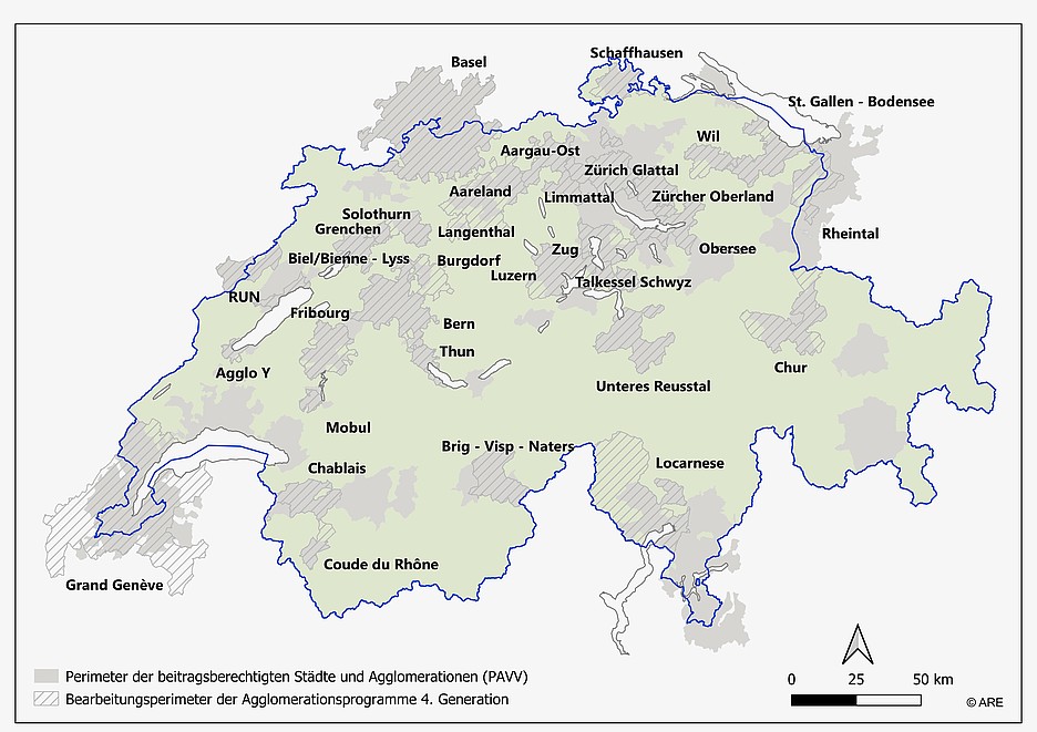 Eine Übersicht der verschiedenen Agglomerationsprojekte in der Schweiz.