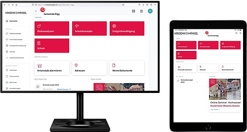 Der KRISENKOMPASS® ist webbasiert und offline als App für mobile Geräte erhältlich. Er lotst Angehörige von Krisenstäben und Milizbehörden intuitiv und effizient durch kritische Situationen.