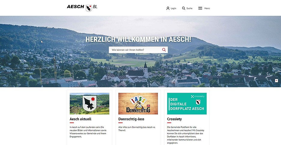 Blick auf die Homepage der Gemeinde Aesch (BL).